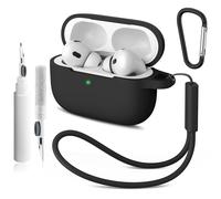 Compatible with Airpods Pro 2nd/1st Case Cover,Silicone Protective Case for Apple Airpods Pro 2nd/1st Generation Charging Case with Keychain and Cleaner Pen,for Women Men (Noir)