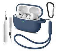 Compatible with Airpods Pro 2nd/1st Case Cover,Silicone Protective Case for Apple Airpods Pro 2nd/1st Generation Charging Case with Keychain and Cleaner Pen,for Women Men (Mi-Bleu)