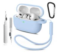 Compatible with Airpods Pro 2nd/1st Case Cover,Silicone Protective Case for Apple Airpods Pro 2nd/1st Generation Charging Case with Keychain and Cleaner Pen,for Women Men (Denim Bleu)