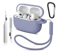 Compatible with Airpods Pro 2nd/1st Case Cover,Silicone Protective Case for Apple Airpods Pro 2nd/1st Generation Charging Case with Keychain and Cleaner Pen,for Women Men (Gris Bleu)