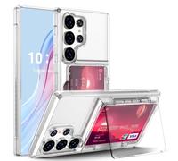 Compatible with Galaxy S24 Ultra Case Wallet with Credit Card Holder Soft TPU Bumper Hard PC Anti-Scratch Shockproof Case Clear with Kickstand for Samsung Galaxy S24 Ultra 2024 (Clear)