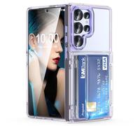 Compatible with Galaxy S25 Ultra Case Wallet with Credit Card Holder Soft TPU Bumper Hard PC Anti-Scratch Shockproof Case Clear with Kickstand for Samsung Galaxy S25 Ultra(Clear Purple)