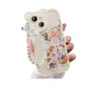 Compatible with iPhone 14 case, Cute Flower Bear Camera Protector transparent Case with Cute Watch Band Bracelet Girl Female case for iPhone 14