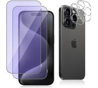 Compatible With Iphone 15 Pro (6.7 Inches) Tempered Glass, 2 + 2 Pack Anti-Blue Light Screen Protection + Rear Camera Protector, Anti-Scratch Relieves Eye Fatigue Screen Protector