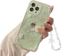 Compatible With Iphone 16 Pro Max Case Butterfly Flower Flashing Crystal Aesthetic Fashion Glitter Design Woman Girl Cute Flash Phone Case Cover + Bead Chain