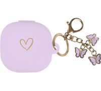 Compatible with Samsung Galaxy Buds FE/Buds 2 / Buds Pro/Buds Live/Buds 2 Pro, Gold Heart Pattern Soft Silicone Case with Cute Butterfly Keychain (Purple)