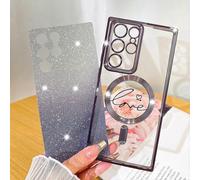 Compatible with Samsung Galaxy S22 Ultra & MagSafe - Purple Magnetic Glitter Love Heart Clear Case, Shockproof, 6.8"