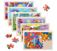 ComPDCVD Puzzles en Bois Enfant 3 4 5 Ans Lot de 6x24 Pièces Jouet Puzzle Jeux Animaux Monde Marin Jouet Educatif Préscolaire Puzzles Jeux Montessori Éducatif Jigsaw Puzzle Jouets en Bois pour Enfants
