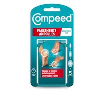Compeed® - 5 Pansements Ampoules Hydrocolloïde - Assortiment 3 formats : x2 Moyen (6,8 x 4,2 cm), x2 Petit (6 x 2 cm), x1 Orteils (5,1 x 1,7 cm)