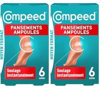 Compeed® - 6 Pansements Ampoules Hydrocolloïde - Effet Seconde Peau - Cicatrisation Rapide - Moyen Format (6,8 x 4,2 cm) (Lot de 2)