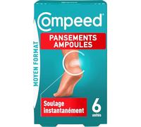Compeed - 6 Pansements Ampoules Moyen Format Pied - Technologie Hydrocolloïde - Soulagement Instantané - Seconde Peau