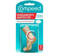 Compeed® - Pansements Ampoules - Moyen Format - 5 Pansements Hydrocolloïdes - Pansement Cicatrisation Rapide qui accélère la guérison - Soin des Pieds - 6,8x4,2 cm