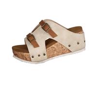 Compensee Femme Eté Chaussure Ete Chic et Sandales d'été Pour Femmes Avec Semelle Épaisse Talon Compensé Une Bride Nouvelle Boucle Semelle en Légère Chaussure de Plage Femme Sandals (Beige 41)