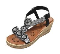 Compensee Femme Eté Claquette Confortable Sandales à Talons Inclinés Pour Femmes Bout Ouvert Bride Élastique Bouche de Poisson Sandale Cuir Femme Sandals Orthopédiques (Black 43)