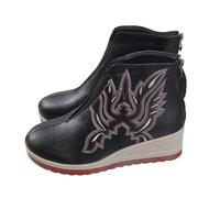 Compensées Bottines Femme Bottes Courtes Brodées En Cuir Fermeture Éclair Chic Bottines Extérieur Antidérapant Tendances Boots Chaussures Automne et Hiver 42