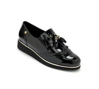 Compensés à franges PEDICONFORT - Cuir verni noir - Talon 3cm - Grande largeur 39