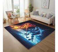 Compétition de Hockey sur Glace Tapis Salon Lavable 160x230cm Poil Ras Tapi Doux Mouvement de Glace et de Feu Rectangulaire Carpet Intérieur Tapis Antidérapant Moquette Chambre, Descente de Lit