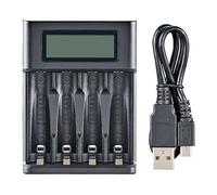 Comphic Chargeur de Batterie avec Écran LCD à 4 Emplacements Chargeur USB Intelligent pour 4 Piles AA ou AAA