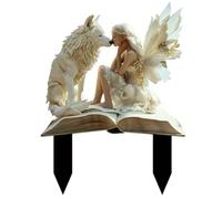Comphic Majestic Wolf And Fairy Insert pour pot de fleurs en acrylique en forme de fée, convient pour les plantes en pot et la décoration de pelouses de jardin