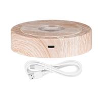 Comphic Support Rond LED Rotatif, Base de Présentoir pour Cristaux, Base Éclairée, 8 Modes D'Éclairage, Socles D'Affichage (Couleur Bois)