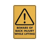 Compladeta Panneau en métal avec inscription « Caution Beware Of Back Injury While Lifting » - 30,5 x 20,3 cm - Pour entreprise, lieu de travail, bureau, maison, livraison, panneaux routiers, panneaux