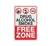 Compladeta Panneau en métal « Drug Alcohol Smoke Free Zone » - 30,5 x 20,3 cm - Aluminium antirouille - Impression à l'encre UV - Durable/résistant aux intempéries - Extérieur pour la maison