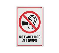 Compladeta Panneau « No Earplugs Allowed » - En aluminium - 30,5 x 20,3 cm - Encre UV imprimée pour la maison et les entreprises
