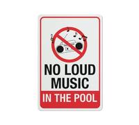 Compladeta Panneau « No Loud Music In The Pool » - 20,3 x 30,5 cm - Aluminium antirouille - Protection contre les UV, imperméable, résistant aux intempéries et à la décoloration - 4 trous pré-percés
