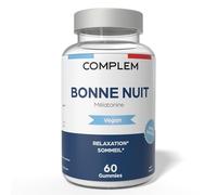 COMPLEM Bonne nuit - Mélatonine 1,9 mg - Améliore Sommeil Favorise Endormissement - Complément Alimentaire Naturel Mélisse Passiflore - Fabriqué en France - Vegan & Sans Sucre
