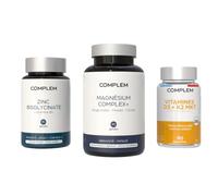 COMPLEM Pack Essentiel - Zinc Bisglycinate + Vitamine D3 K2 MK7 + Magnésium Complex 3 en 1 - Energie, Immunité, Anti-Stress - Cure de 30 Jours