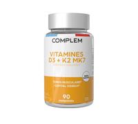 COMPLEM | Vitamine D3 K2 MK7 - 2000 UI D3 + 200 µg K2 MK7 - 90 Comprimés à Croquer Goût Fraise - Immunité, Os et Assimilation du Calcium - Vegan, Naturel, Fabriqué en France