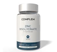 COMPLEM Zinc Bisglycinate - 15 mg de Zinc Élémentaire - Haute Absorption - 90 Gélules Vegan - Contribue au Fonctionnement Normal du Système Immunitaire, de la Peau et des Ongles