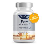 Complément Alimentaire de Fer 20mg + Vitamine C, 240 Comprimés (8 mois), Reconstituant Sanguin, Contre Fatigue Physique et l'Anémie, Hautement Biodisponible, Arôme Naturel D'Orange, 100% Végétalien