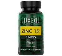 LUXÉOL - Zinc 15(1) - Complément Alimentaire - Maintien Cheveux Ongles & Peau Normaux(2) - Apporte 15mg De Zinc Par Dose Journalière - Programme 3 Mois - Fabriqué En France - 90 Gélules