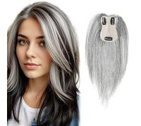 Complément capillaire 100% cheveux humains pour femme base 4.3x2.75" avec clips,idéal pour cheveux clairsemés,extensions capillaires à clips volume,complément capillaire naturel 20CM couleur #Gris