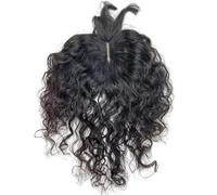 Complément capillaire court, bouclé et ondulé, en véritables cheveux humains, avec frange, for femme. Perruque respirante, couverture 12 x 14 cm. Effet naturel et Volumineux(Natural Black,12 inches)