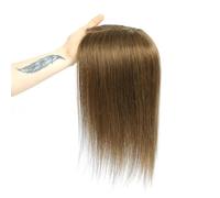 Complément capillaire en cheveux humains for femmes, base respirante avec 3 clips antidérapants, postiche de 12 x 13 cm avec frange Effet naturel et Volumineux(Honey Brown,10inch 25 cm)