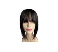 Complément Capillaire En Cheveux Humains Naturels, Raie Au Milieu, Lisse, Avec Frange, Base En Dentelle Invisible, Couleur Chair, À Clipser. Effet naturel et Volumineux(Black,20cm)