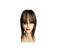 Complément Capillaire En Cheveux Humains Naturels, Raie Au Milieu, Lisse, Avec Frange, Base En Dentelle Invisible, Couleur Chair, À Clipser. Effet naturel et Volumineux(Brown,35cm)