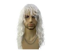 Complément Capillaire Homme Pour Calvitie Perruque synthétique bouclée for homme de 45 cm, style rocker des années 70 et 80, avec frange, for déguisement d'Halloween et de cosplay Perruquest Hommes(Wh