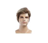 Complément Capillaire Homme Pour Calvitie Perruque synthétique brune bouclée courte de 15 cm, perruque résistante à la chaleur for homme avec frange, idéale au quotidien. Perruquest Hommes