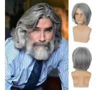 Complément Capillaire Homme Pour Calvitie Perruque synthétique grise courte et lisse for homme, à porter au quotidien, for cosplay, fête costumée Perruquest Hommes