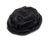 Complément Capillaire Homme Pour Calvitie Postiche for homme en cuir chevelu fin (0,08 mm), base en PU 8 x 10 pouces, cheveux humains bouclés en V Perruquest Hommes(1B10#,130 Density)