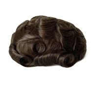 Complément Capillaire Homme Pour Calvitie Postiche for homme en cuir chevelu fin (0,08 mm), base en PU 8 x 10 pouces, cheveux humains bouclés en V Perruquest Hommes(4#,130 Density)