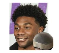 Complément Capillaire Homme Pour Calvitie Postiche for homme, perruque afro crépue et bouclée, système de remplacement de cheveux humains, 6 mm, noir Perruquest Hommes(7"X10")