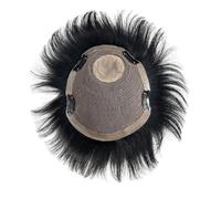 Complément Capillaire Homme Pour Calvitie Postiches capillaires for hommes en PU avec base autour, cheveux humains, avec 4 clips et dessus en dentelle respirante Perruquest Hommes(14x19cm)