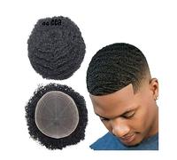 Complément Capillaire Homme Pour Calvitie Toupet for hommes Afro Kinky Curly Hair Pieces 8"x10" Full Lace Unités de remplacement de cheveux humains 6" Système de cheveux noirs naturels 8mm Wave Prothè