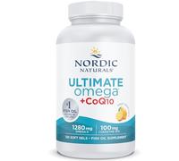 Complément Nordic Naturals Ultimate Omega-3 + CoQ10, huile de poisson oméga-3 1.280 mg avec EPA, DHA et coenzyme Q10, forte dose, goût citron, 120 gélules molles, sans soja, sans gluten