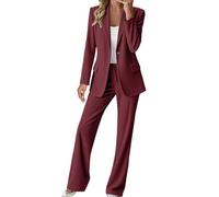 Complet Élégant pour Femme Business Cérémonie Ensemble Blazer Élégant et Formel Uni avec Poches Tailleur Bureau Mode Manches Longues Deux Pièces Grandes Tailles, Vin., S