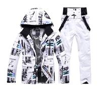 Complet Sans Capuche de Ski pour Homme et Femme, Combinaison de Neige Isolée Coupe-Vent Manteau de Neige Hiver Chaud pour Snowboard Robe Élégante, Blanc, L